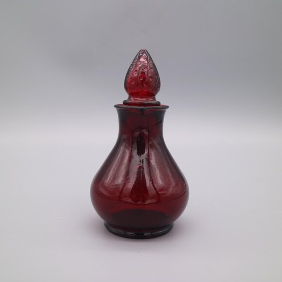 Vintage Avon Ruby Red Glass Cruets Pitcher Decanter Strawberry With Stopper - Picture 2 of 7